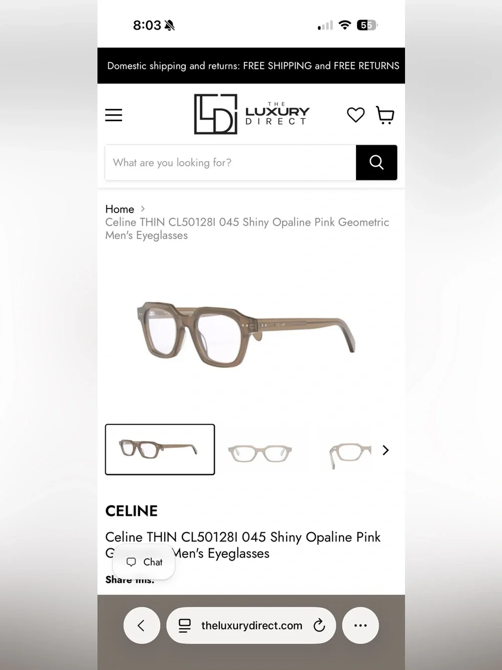 Celine Taupe Square Acetate Glasses cl50128i
